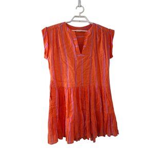 Oliphant dress womens Large roll sleeve lilac cabana striped cotton pockets